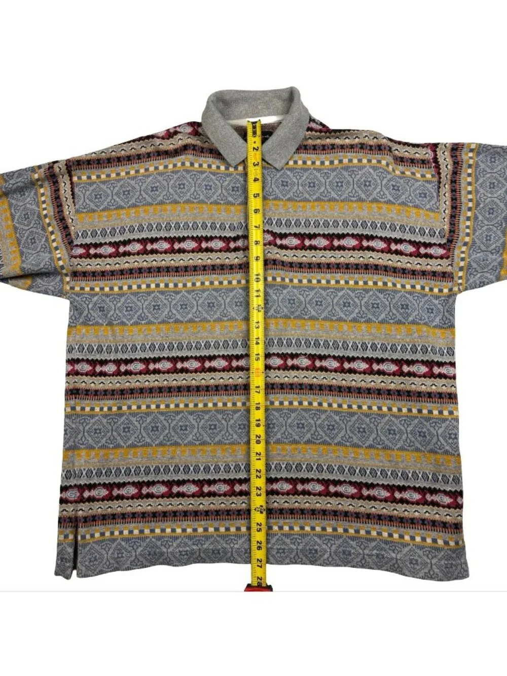 VTG Zip Code Men's S/S Polo Shirt Tan/Green Orange Southwest Aztec • XL_5